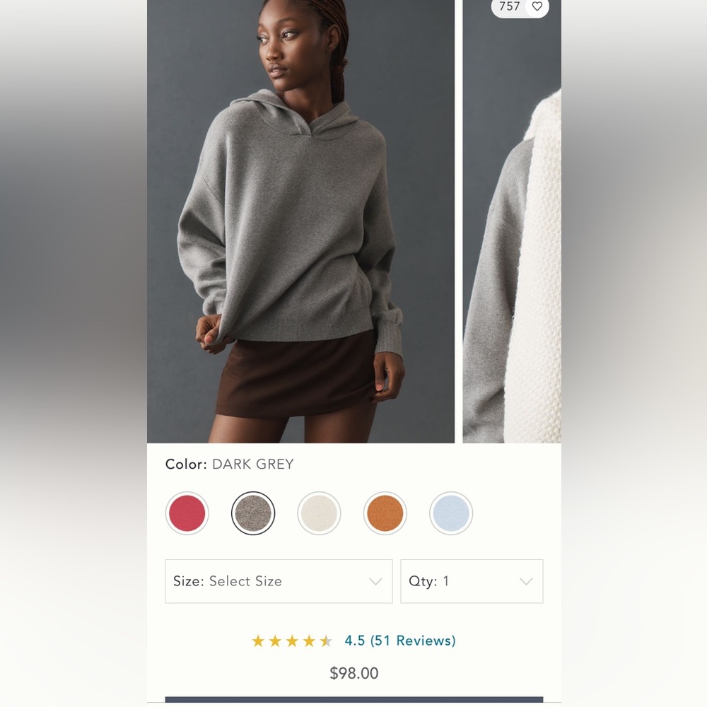 Maeve grey hooded sweater nwt